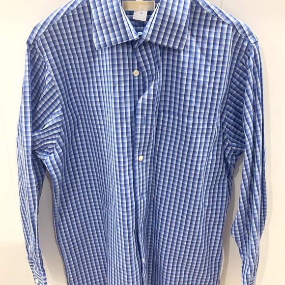 Michael Kors Large Button Down Shirt Blue checkered pattern - Picture 1 of 4